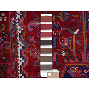 9'8"x12'7" Carmine Red, Sides And Ends Secured Professionally, Vintage Persian Heriz, Good Condition, Tribal Weave, All Natural Wool, Oriental Rug FWR1020