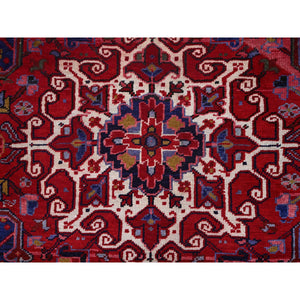 9'8"x12'7" Carmine Red, Sides And Ends Secured Professionally, Vintage Persian Heriz, Good Condition, Tribal Weave, All Natural Wool, Oriental Rug FWR1020