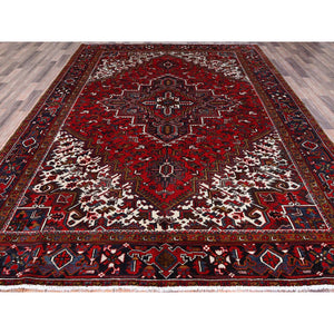 7'9"x10'9" Ruby Red With Geometric Medallion, Sides And Ends Secured Professionally, Tribal Weave, Hand Knotted, 100% Wool, Cropped Thin, Semi Antique Oriental Rug Sh174 FWR1044