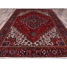 Load image into Gallery viewer, 7&#39;9&quot;x10&#39;9&quot; Ruby Red With Geometric Medallion, Sides And Ends Secured Professionally, Tribal Weave, Hand Knotted, 100% Wool, Cropped Thin, Semi Antique Persian Heriz Oriental Rug FWR1044