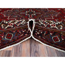 Load image into Gallery viewer, 7&#39;9&quot;x10&#39;9&quot; Ruby Red With Geometric Medallion, Sides And Ends Secured Professionally, Tribal Weave, Hand Knotted, 100% Wool, Cropped Thin, Semi Antique Persian Heriz Oriental Rug FWR1044