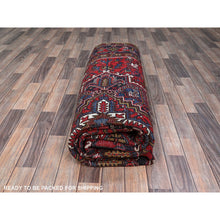 Load image into Gallery viewer, 7&#39;9&quot;x10&#39;9&quot; Ruby Red With Geometric Medallion, Sides And Ends Secured Professionally, Tribal Weave, Hand Knotted, 100% Wool, Cropped Thin, Semi Antique Persian Heriz Oriental Rug FWR1044