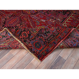 8'4"x11' Barn Red With Geometric Centre Element, Mint Condition, Clean, Cropped Thin, Sides And Ends Secured Professionally, Hand Knotted, Soft Wool, Persian Heriz, Tribal Weaving, Vintage Oriental Rug Sh179 FWR1074