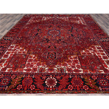 Load image into Gallery viewer, 10&#39;x12&#39;8&quot; Fire Brick Red With Asphalt Black Border, Nomad Art, Vintage Persian Heriz, Great Condition, Cleaned, Sheared Low, Sides And Ends Secured, Hand Knotted, Luxurious Wool, Oriental Rug FWR1080