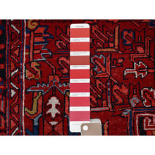 Load image into Gallery viewer, 10&#39;x12&#39;8&quot; Fire Brick Red With Asphalt Black Border, Nomad Art, Vintage Persian Heriz, Great Condition, Cleaned, Sheared Low, Sides And Ends Secured, Hand Knotted, Luxurious Wool, Oriental Rug FWR1080