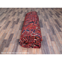 Load image into Gallery viewer, 10&#39;x12&#39;8&quot; Fire Brick Red With Asphalt Black Border, Nomad Art, Vintage Persian Heriz, Great Condition, Cleaned, Sheared Low, Sides And Ends Secured, Hand Knotted, Luxurious Wool, Oriental Rug FWR1080