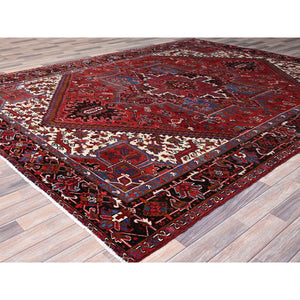 8'9"x10'10" Upsdell Red With Hand Knotted Soft And Vibrant Wool, Great Condition, Tribal Floor Art, Ends Secured Professionally, Semi Antique Persian Nomad Art Oriental Rug Sh184 FWR1104