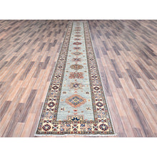 Load image into Gallery viewer, 2&#39;9&quot;x15&#39;5&quot; Puritan Gray, Geometric Elements Oriental Afghan Super Kazak 100% Wool Hand Knotted Denser Weave Natural Dyes Runner Rug FWR1140