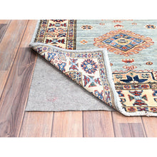 Load image into Gallery viewer, 2&#39;9&quot;x15&#39;5&quot; Puritan Gray, Geometric Elements Oriental Afghan Super Kazak 100% Wool Hand Knotted Denser Weave Natural Dyes Runner Rug FWR1140