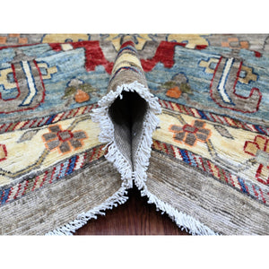 11'7"x15'8" Cloud Gray, Aryana Grade, Peshawar With Bijar Garus Design, Colorful Pattern, Vegetable Dyes, Hand Knotted, Densely Woven, 100% Wool, Oversized, Oriental Rug FWR120012