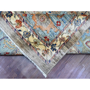 11'7"x15'8" Cloud Gray, Aryana Grade, Peshawar With Bijar Garus Design, Colorful Pattern, Vegetable Dyes, Hand Knotted, Densely Woven, 100% Wool, Oversized, Oriental Rug FWR120012