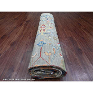 11'7"x15'8" Cloud Gray, Aryana Grade, Peshawar With Bijar Garus Design, Colorful Pattern, Vegetable Dyes, Hand Knotted, Densely Woven, 100% Wool, Oversized, Oriental Rug FWR120012
