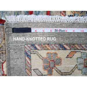 11'7"x15'8" Cloud Gray, Aryana Grade, Peshawar With Bijar Garus Design, Colorful Pattern, Vegetable Dyes, Hand Knotted, Densely Woven, 100% Wool, Oversized, Oriental Rug FWR120012