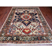 Load image into Gallery viewer, 8&#39;2&quot;x10&#39; Khaki Brown With Navy Blue, Hand Knotted, Serapi Heriz, Aryana Collection, Vegetable Dyes, 100% Wool, Densely Woven, Oriental Rug FWR120024