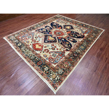 Load image into Gallery viewer, 8&#39;2&quot;x10&#39; Khaki Brown With Navy Blue, Hand Knotted, Serapi Heriz, Aryana Collection, Vegetable Dyes, 100% Wool, Densely Woven, Oriental Rug FWR120024