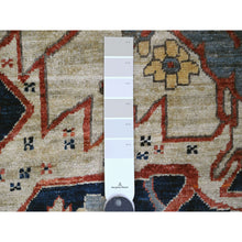 Load image into Gallery viewer, 8&#39;2&quot;x10&#39; Khaki Brown With Navy Blue, Hand Knotted, Serapi Heriz, Aryana Collection, Vegetable Dyes, 100% Wool, Densely Woven, Oriental Rug FWR120024