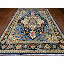 Load image into Gallery viewer, 9&#39;2&quot;x11&#39;10&quot; Space Cadet Blue, Aryana Grade, Afghan Peshawar with Heriz Design, Vegetable Dyes, 100% Wool, Densely Woven, Hand Knotted, Oriental Rug FWR120030