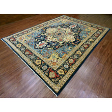 Load image into Gallery viewer, 9&#39;2&quot;x11&#39;10&quot; Space Cadet Blue, Aryana Grade, Afghan Peshawar with Heriz Design, Vegetable Dyes, 100% Wool, Densely Woven, Hand Knotted, Oriental Rug FWR120030