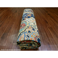 Load image into Gallery viewer, 9&#39;2&quot;x11&#39;10&quot; Space Cadet Blue, Aryana Grade, Afghan Peshawar with Heriz Design, Vegetable Dyes, 100% Wool, Densely Woven, Hand Knotted, Oriental Rug FWR120030