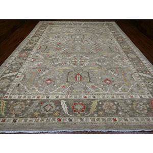 12'x15'1" Fossil Gray, Peshawar With Heriz All Over Design, Hand Knotted, 100% Wool, Natural Dyes, Densely Woven, Oversized, Oriental Rug FWR120042