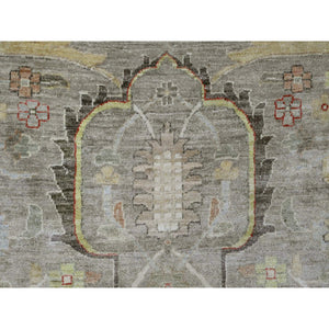 12'x15'1" Fossil Gray, Peshawar With Heriz All Over Design, Hand Knotted, 100% Wool, Natural Dyes, Densely Woven, Oversized, Oriental Rug FWR120042
