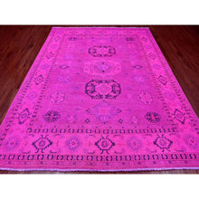 Load image into Gallery viewer, 8&#39;x10&#39; Hot Pink, Overdyed Kazak With Geometric Medallions Design, Hand Knotted, 100% Wool, Oriental Rug FWR120048