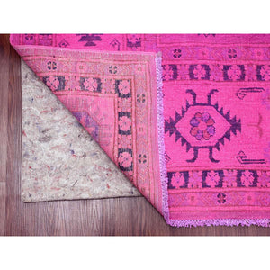 8'x10' Hot Pink, Overdyed Kazak With Geometric Medallions Design, Hand Knotted, 100% Wool, Oriental Rug FWR120048