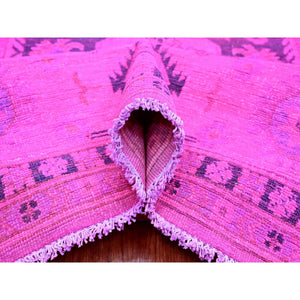 8'x10' Hot Pink, Overdyed Kazak With Geometric Medallions Design, Hand Knotted, 100% Wool, Oriental Rug FWR120048