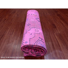 Load image into Gallery viewer, 8&#39;x10&#39; Hot Pink, Overdyed Kazak With Geometric Medallions Design, Hand Knotted, 100% Wool, Oriental Rug FWR120048