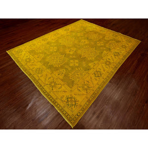 7'6"x9'5" Golden Yellow, Overdyed Kazak with Geometric Medallions Design, 100% Wool, Hand Knotted, Oriental Rug FWR120054