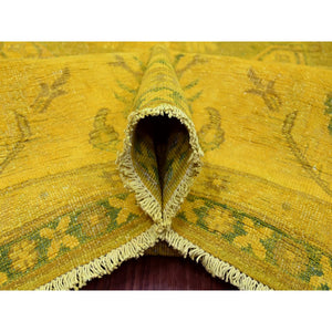 7'6"x9'5" Golden Yellow, Overdyed Kazak with Geometric Medallions Design, 100% Wool, Hand Knotted, Oriental Rug FWR120054