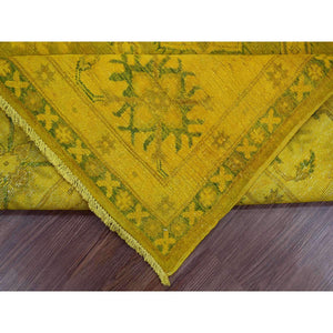 7'6"x9'5" Golden Yellow, Overdyed Kazak with Geometric Medallions Design, 100% Wool, Hand Knotted, Oriental Rug FWR120054