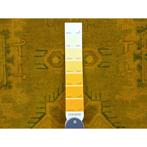 7'6"x9'5" Golden Yellow, Overdyed Kazak with Geometric Medallions Design, 100% Wool, Hand Knotted, Oriental Rug FWR120054