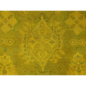 7'6"x9'5" Golden Yellow, Overdyed Kazak with Geometric Medallions Design, 100% Wool, Hand Knotted, Oriental Rug FWR120054