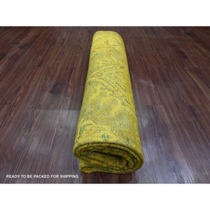 7'6"x9'5" Golden Yellow, Overdyed Kazak with Geometric Medallions Design, 100% Wool, Hand Knotted, Oriental Rug FWR120054