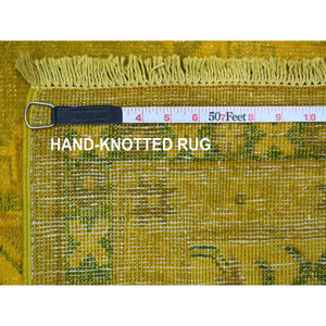 7'6"x9'5" Golden Yellow, Overdyed Kazak With Geometric Medallions Design, 100% Wool, Hand Knotted, Oriental Rug FWR120054