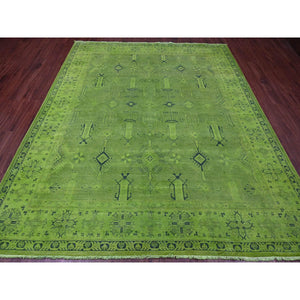 8'x9'6" Emerald Green, Overdyed Kazak With All Over Geometric Pattern, Hand Knotted, 100% Wool, Oriental Rug FWR120060