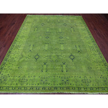 Load image into Gallery viewer, 8&#39;x9&#39;6&quot; Emerald Green, Overdyed Kazak With All Over Geometric Pattern, Hand Knotted, 100% Wool, Oriental Rug FWR120060