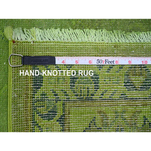 8'x9'6" Emerald Green, Overdyed Kazak With All Over Geometric Pattern, Hand Knotted, 100% Wool, Oriental Rug FWR120060