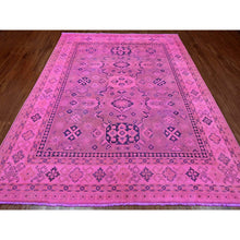 Load image into Gallery viewer, 7&#39;10&quot;x9&#39;7&quot; Fuscia Pink, Overdyed Kazak With Tribal Medallions Design, Pure Wool, Hand Knotted, Oriental Rug FWR120066