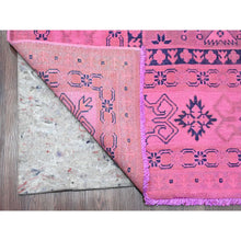 Load image into Gallery viewer, 7&#39;10&quot;x9&#39;7&quot; Fuscia Pink, Overdyed Kazak With Tribal Medallions Design, Pure Wool, Hand Knotted, Oriental Rug FWR120066