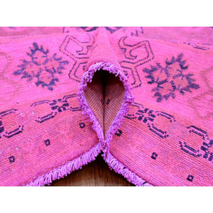7'10"x9'7" Fuscia Pink, Overdyed Kazak With Tribal Medallions Design, Pure Wool, Hand Knotted, Oriental Rug FWR120066