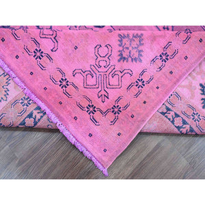 7'10"x9'7" Fuscia Pink, Overdyed Kazak With Tribal Medallions Design, Pure Wool, Hand Knotted, Oriental Rug FWR120066