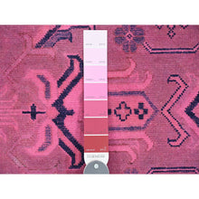 Load image into Gallery viewer, 7&#39;10&quot;x9&#39;7&quot; Fuscia Pink, Overdyed Kazak With Tribal Medallions Design, Pure Wool, Hand Knotted, Oriental Rug FWR120066