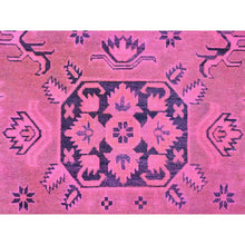 Load image into Gallery viewer, 7&#39;10&quot;x9&#39;7&quot; Fuscia Pink, Overdyed Kazak With Tribal Medallions Design, Pure Wool, Hand Knotted, Oriental Rug FWR120066