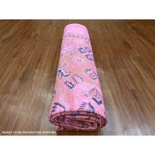 Load image into Gallery viewer, 7&#39;10&quot;x9&#39;7&quot; Fuscia Pink, Overdyed Kazak With Tribal Medallions Design, Pure Wool, Hand Knotted, Oriental Rug FWR120066