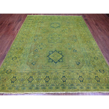 Load image into Gallery viewer, 8&#39;x9&#39;6&quot; Pickle Green, Overdyed Kazak with Star Medallions Design, Hand Knotted, 100% Wool, Oriental Rug FWR120072