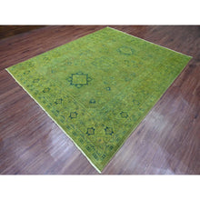 Load image into Gallery viewer, 8&#39;x9&#39;6&quot; Pickle Green, Overdyed Kazak With Star Medallions Design, Hand Knotted, 100% Wool, Oriental Rug FWR120072