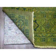 Load image into Gallery viewer, 8&#39;x9&#39;6&quot; Pickle Green, Overdyed Kazak with Star Medallions Design, Hand Knotted, 100% Wool, Oriental Rug FWR120072