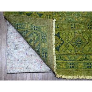 8'x9'6" Pickle Green, Overdyed Kazak with Star Medallions Design, Hand Knotted, 100% Wool, Oriental Rug FWR120072